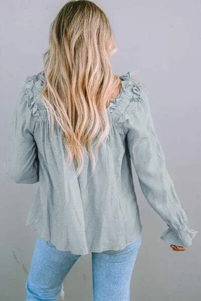 Frill Trim Flounce Sleeve Blouse Blouses - Tophatter Daily Deals